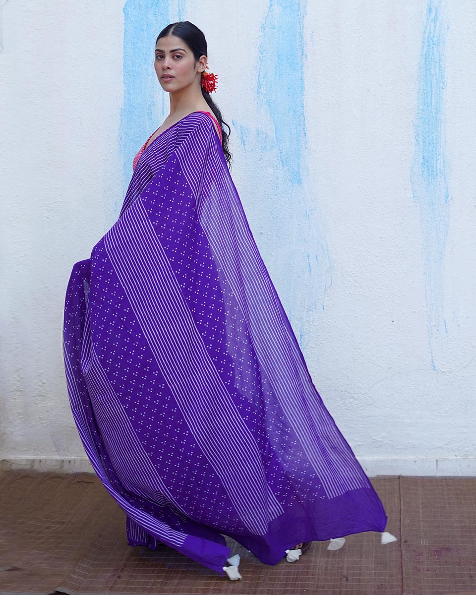 Chidiya Purple Handblock Print Cotton Saree - BFG