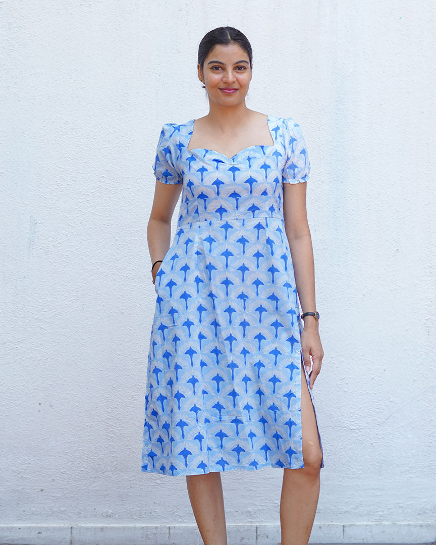 Ishani Blue Hand Block Printed Dress-BAD
