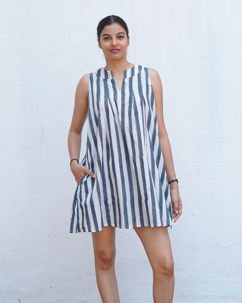 Monsoon Tide Grey Block Printed Dress - BMS