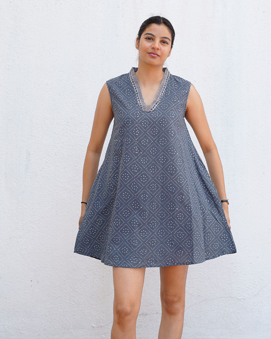 Rainlight Grey Block Printed Dress - BMS
