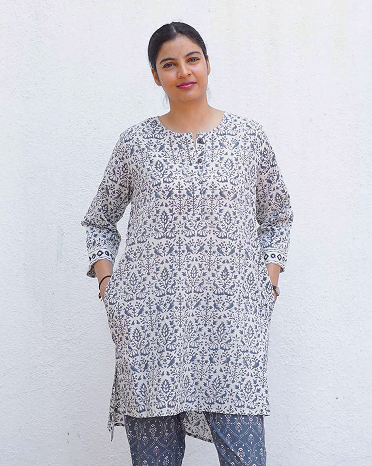 Mist Over Hill Grey Block Printed Top - BMS