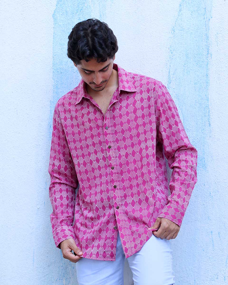 Shadab Pink Hand Block Print Cotton Shirt -TOF