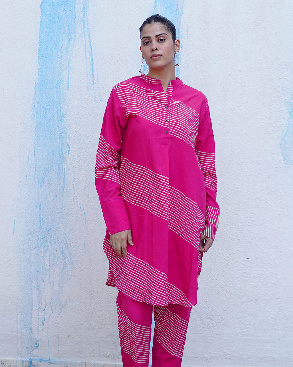 Masakali Pink Handblock Print Cotton Kurta Set - BFG