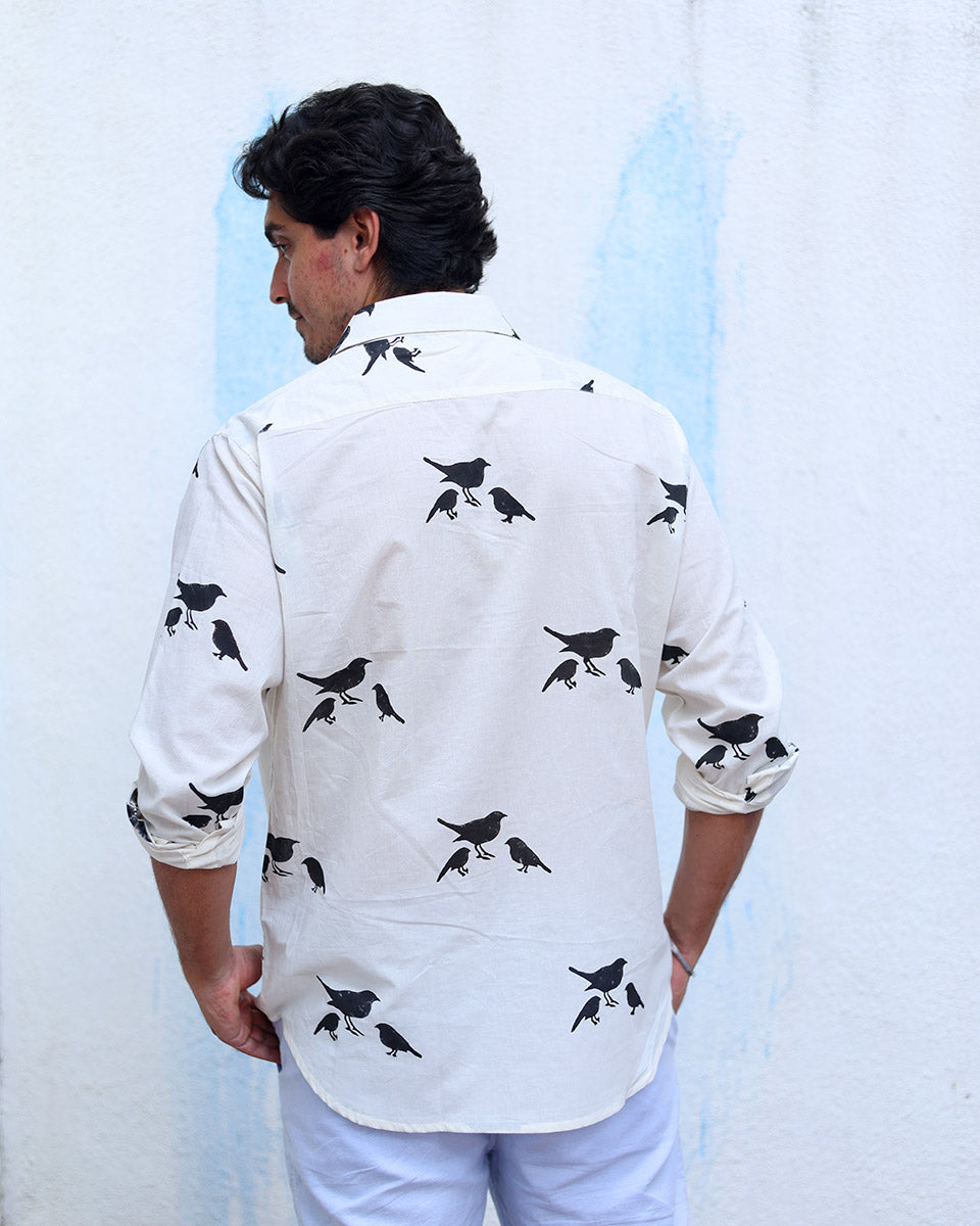 Aabhas White Hand Block Print Cotton Shirt -TOF