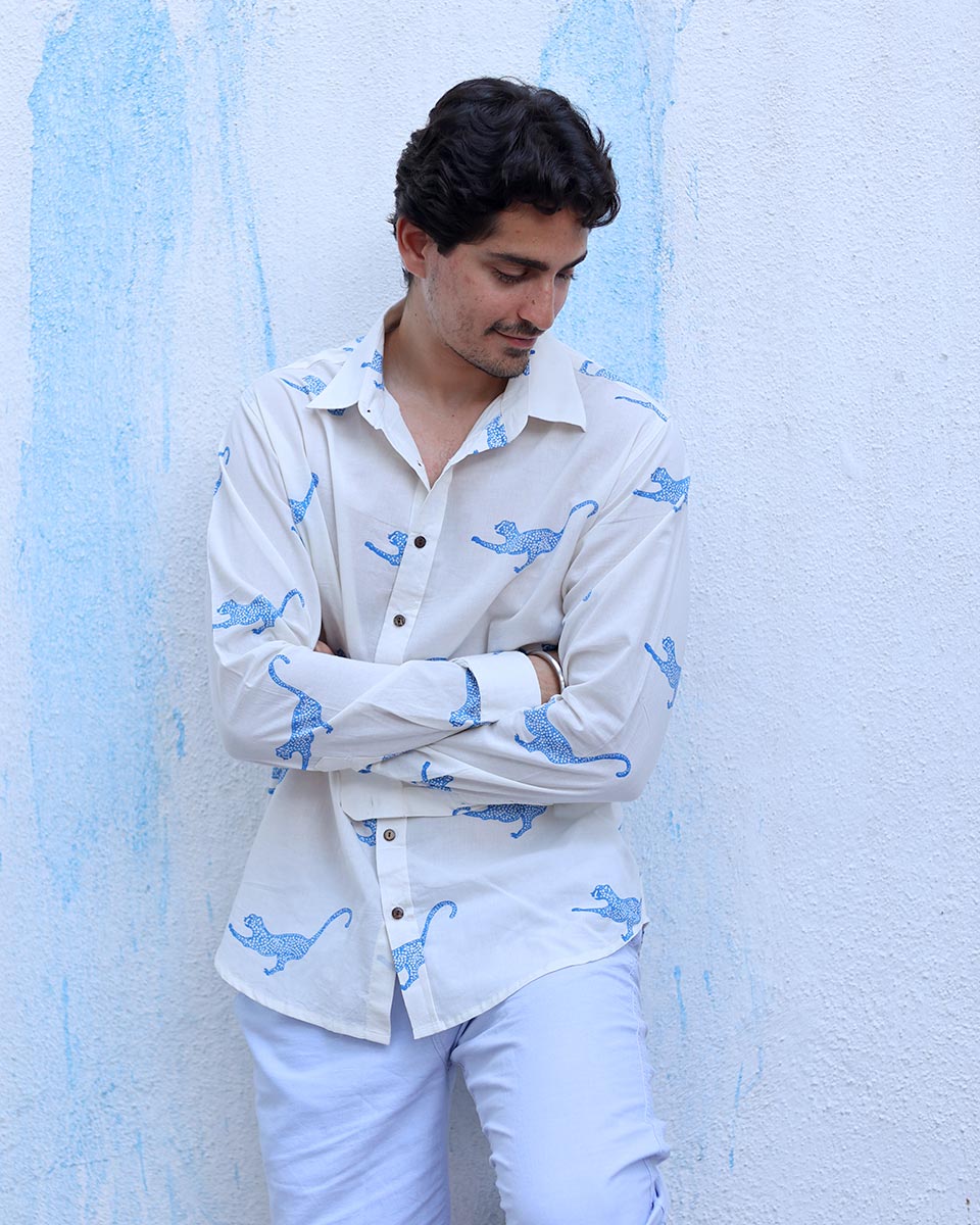 Mannat White Hand Block Print Cotton Shirt -TOF