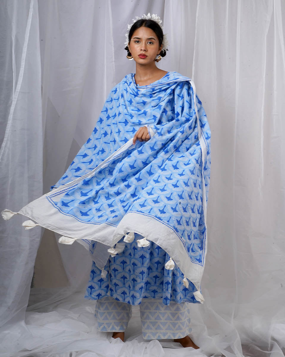 Amaaya Blue Hand Block Printed Dupatta-BAD
