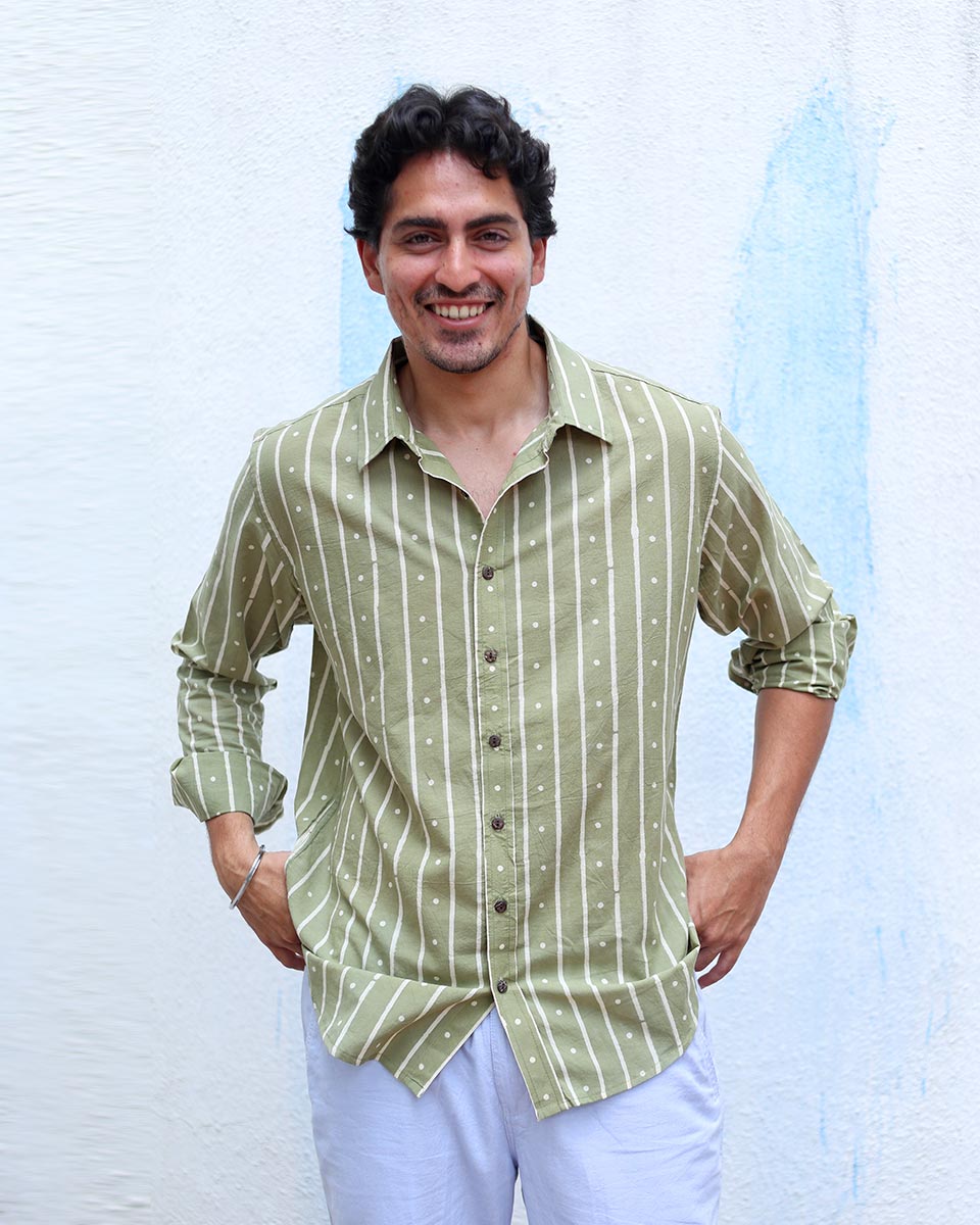 Mehrang Green Hand Block Print Cotton Shirt -TOF