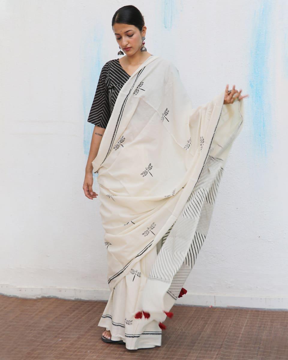 Jujube Hand Blockprinted Cotton Saree - Fmtm