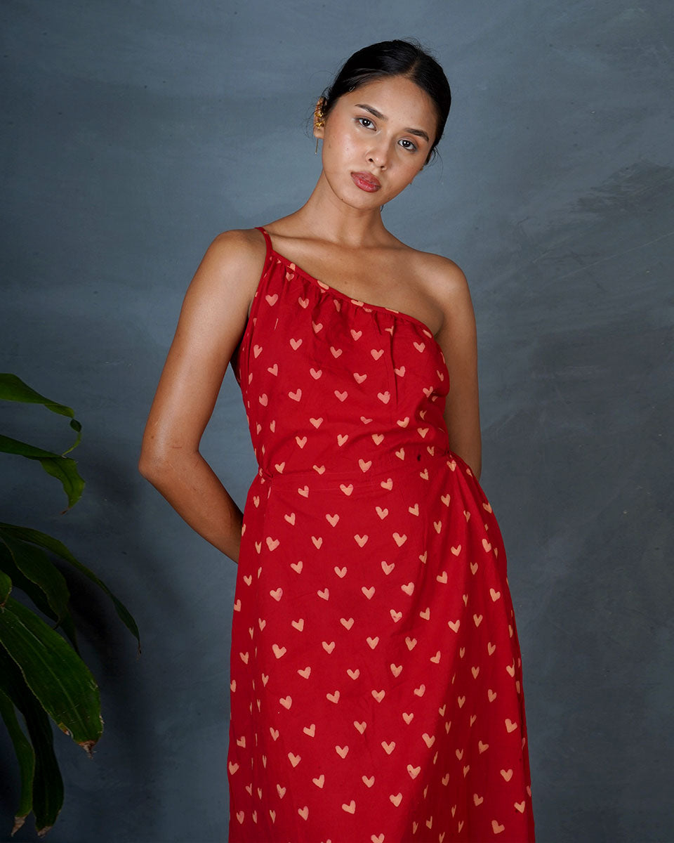 Jyoti Red Hand Block Printed Dress-MYA