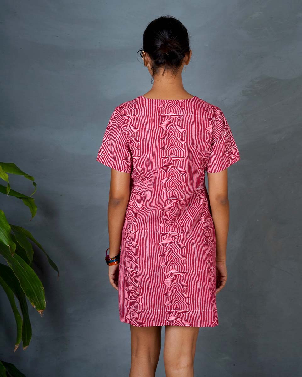 Nivara Red Hand Block Printed Dress-MYA
