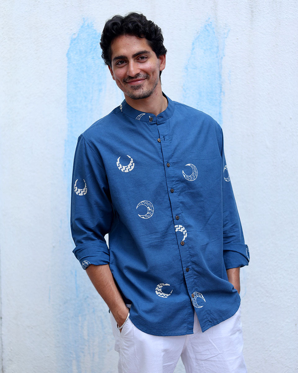 Moh Blue Hand Block Print Cotton Shirt -TOF