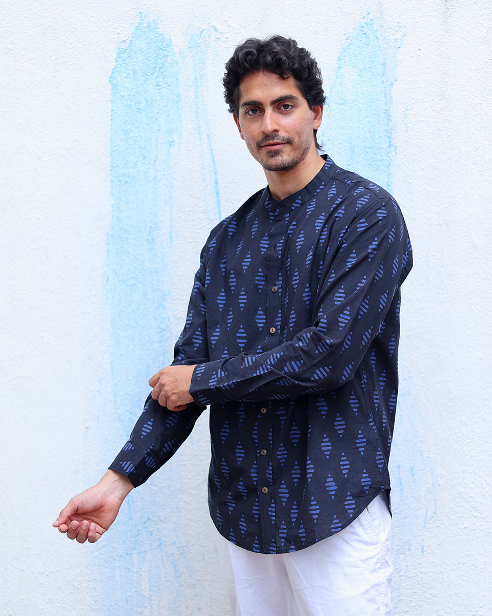 Khwab Blue  Hand Block Print Cotton Shirt - TOF