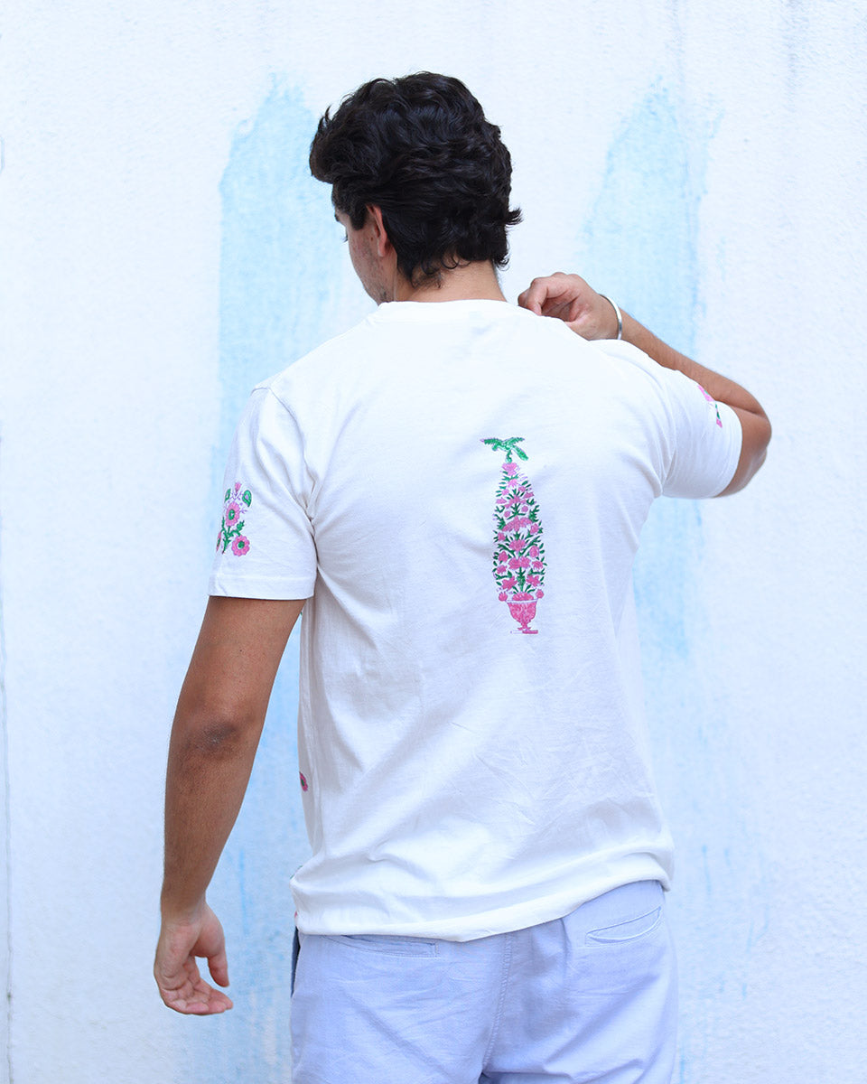 Aarzoo White Hand Block Print Cotton T- Shirt - TOF