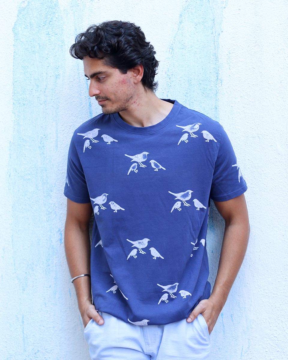 Meghdoot Blue Hand Block Print Cotton T- Shirt -TOF