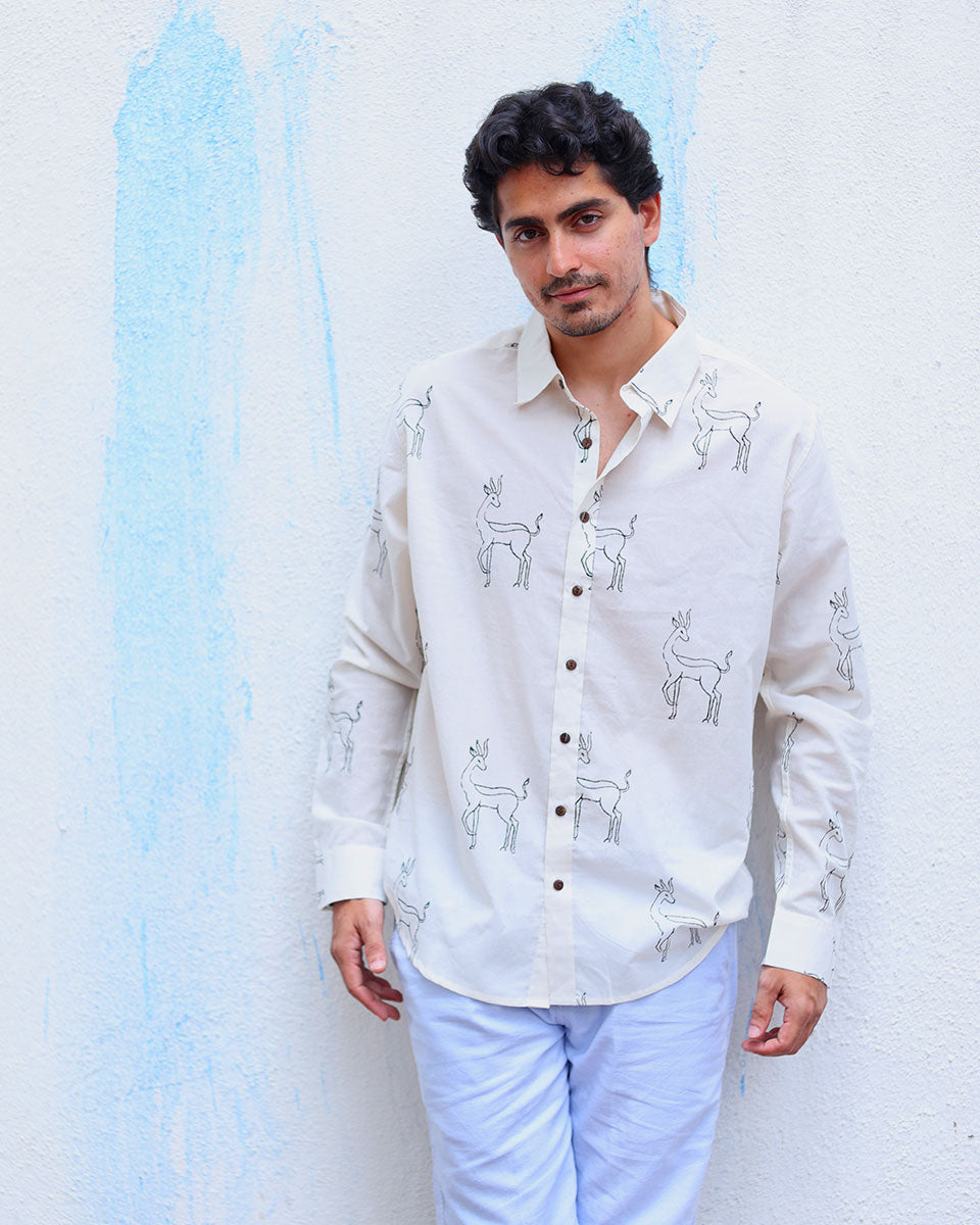 Firdaus White  Hand Block Print Cotton T- Shirt - TOF