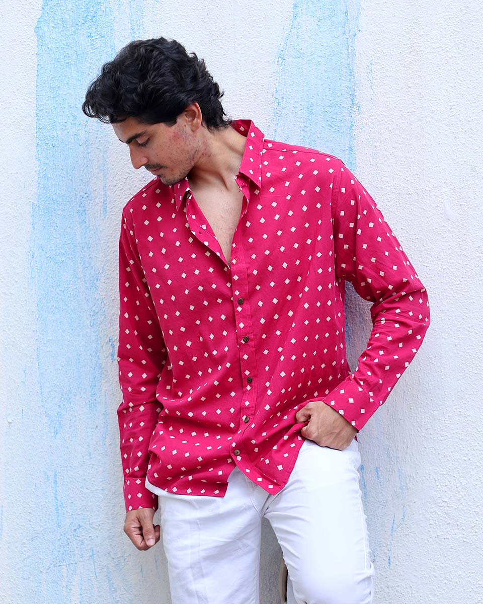 Musafir Pink Hand Block Print Cotton Shirt - TOF