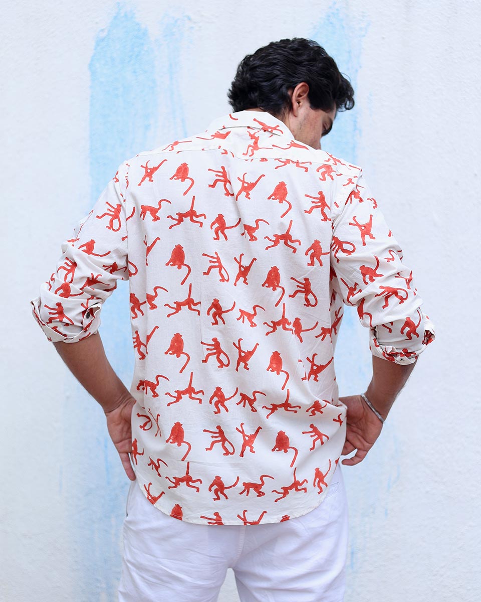Aariz White Hand Block Print Cotton Shirt -TOF