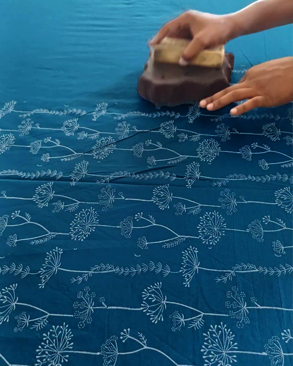 Inaya Teal Green Hand Block Printed Blouse-MYA