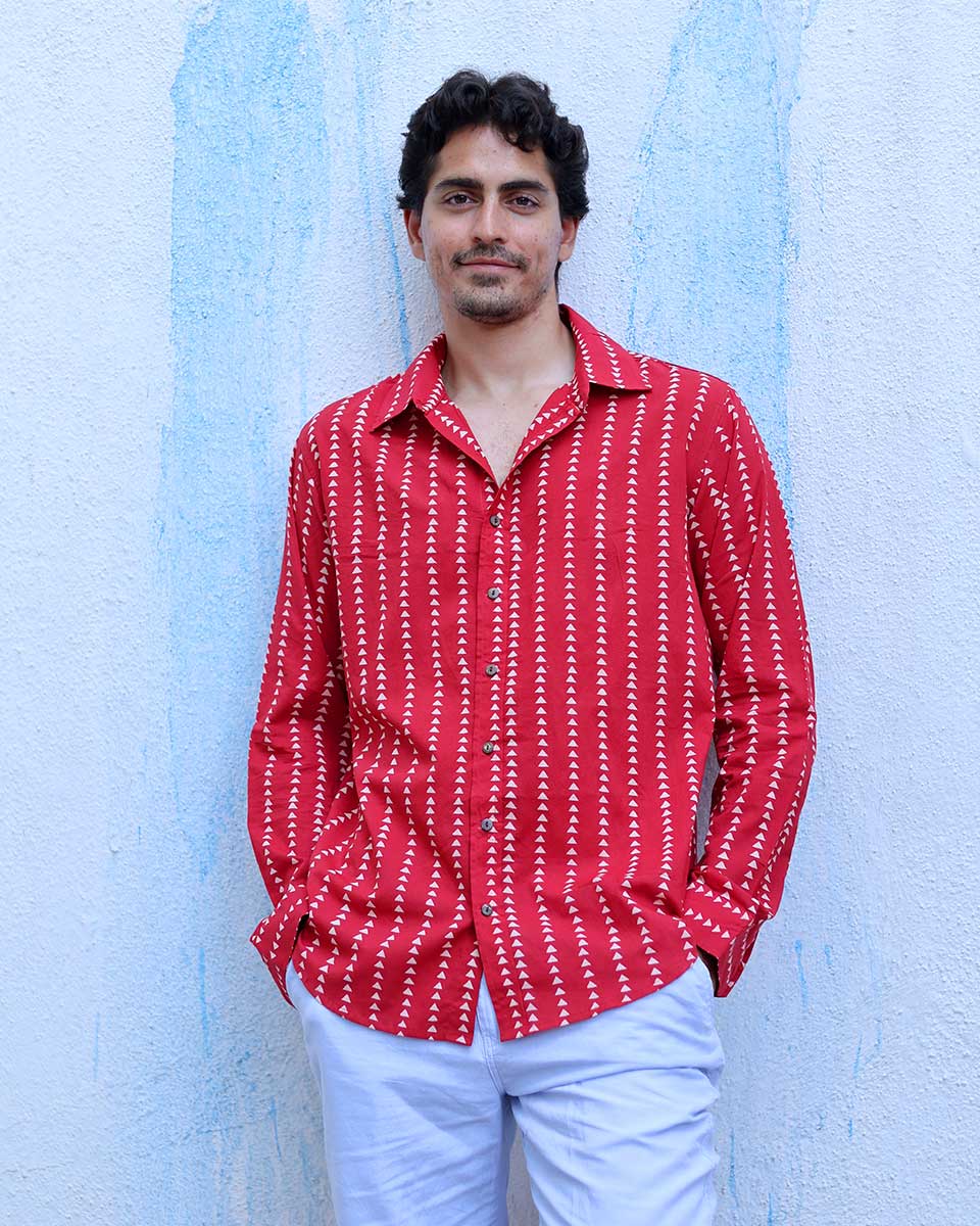 Raahi Red Hand Block Print Cotton Shirt -TOF