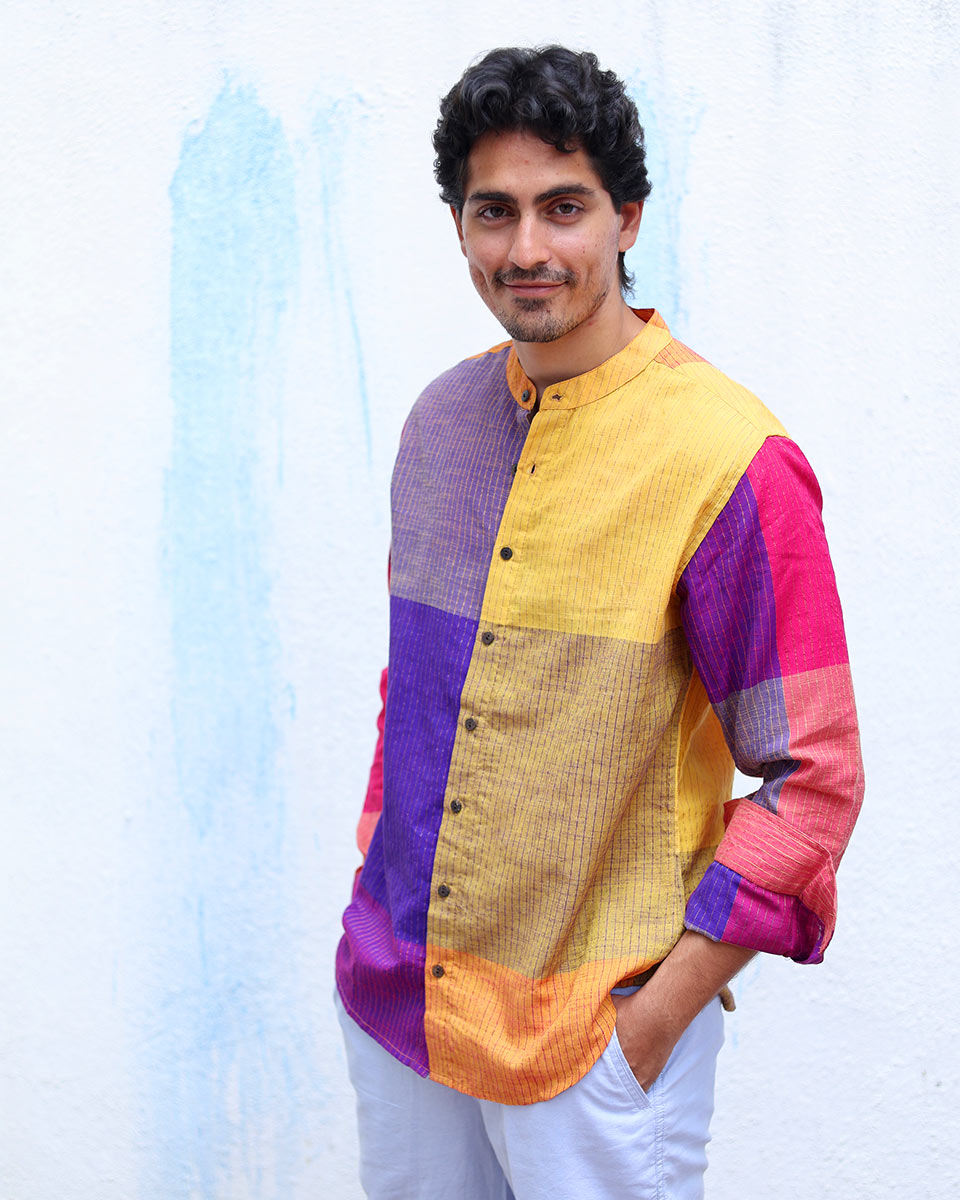 Azaad Multi Colours Handwoven Cotton Shirt - TOF