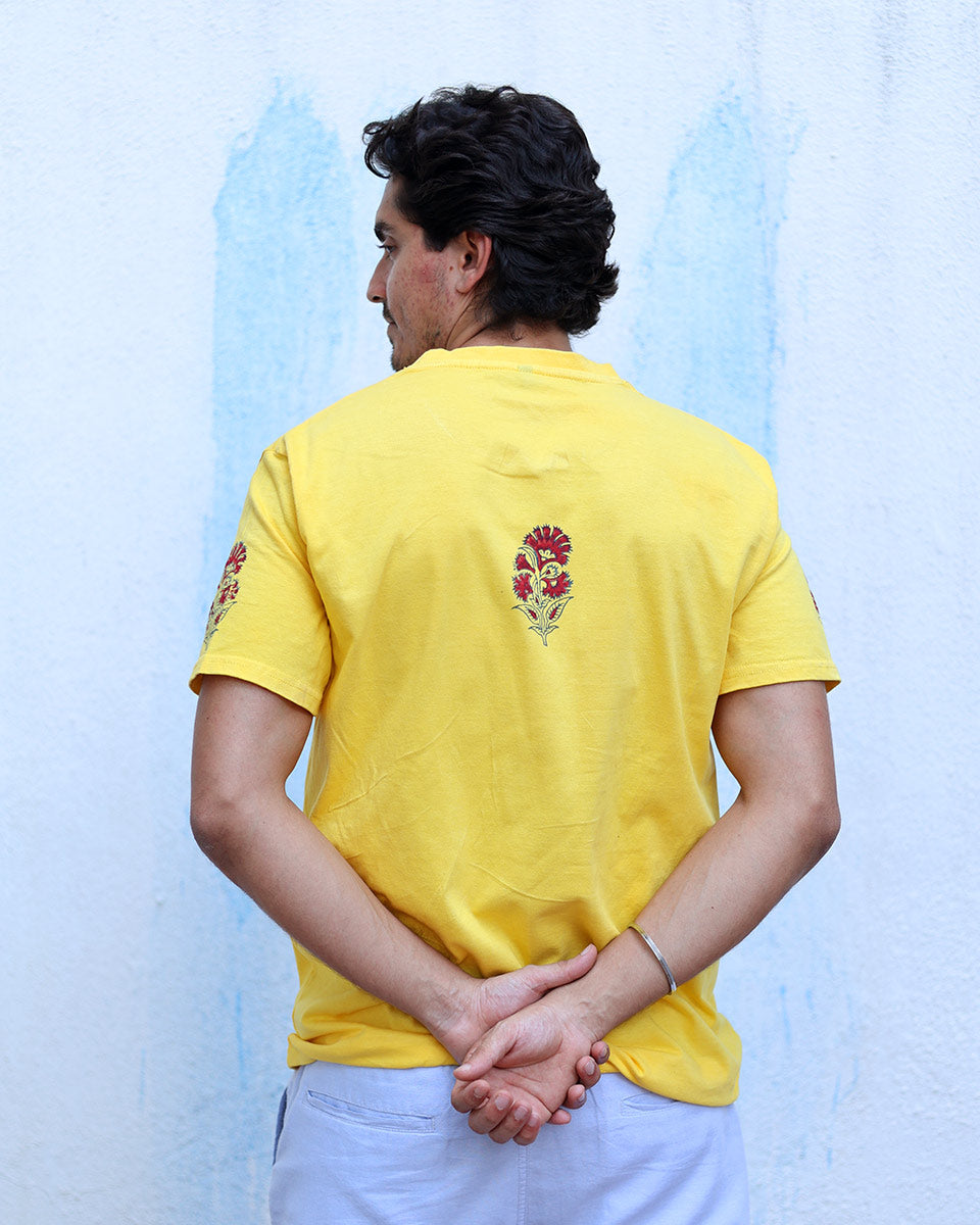 Fitoor Yellow Hand Block Print Cotton T- Shirt -TOF