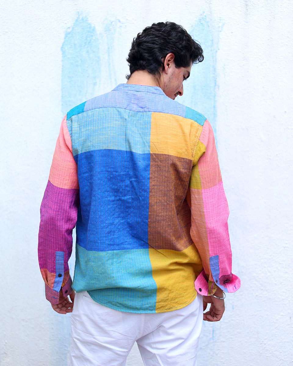 Aarav Multi Colours Handwoven Cotton Shirt - TOF