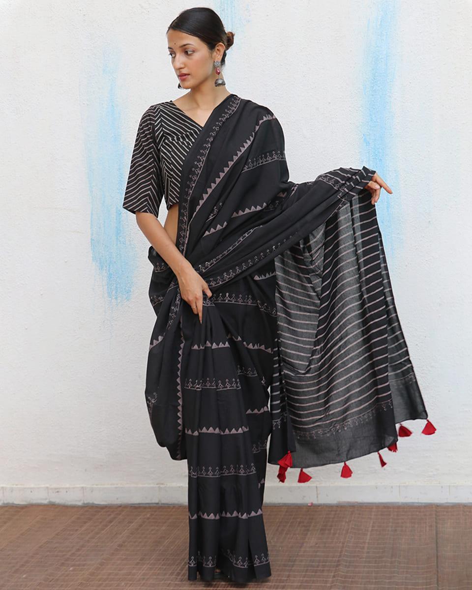 Matilda Hand Blockprinted Cotton Saree - Fmtm