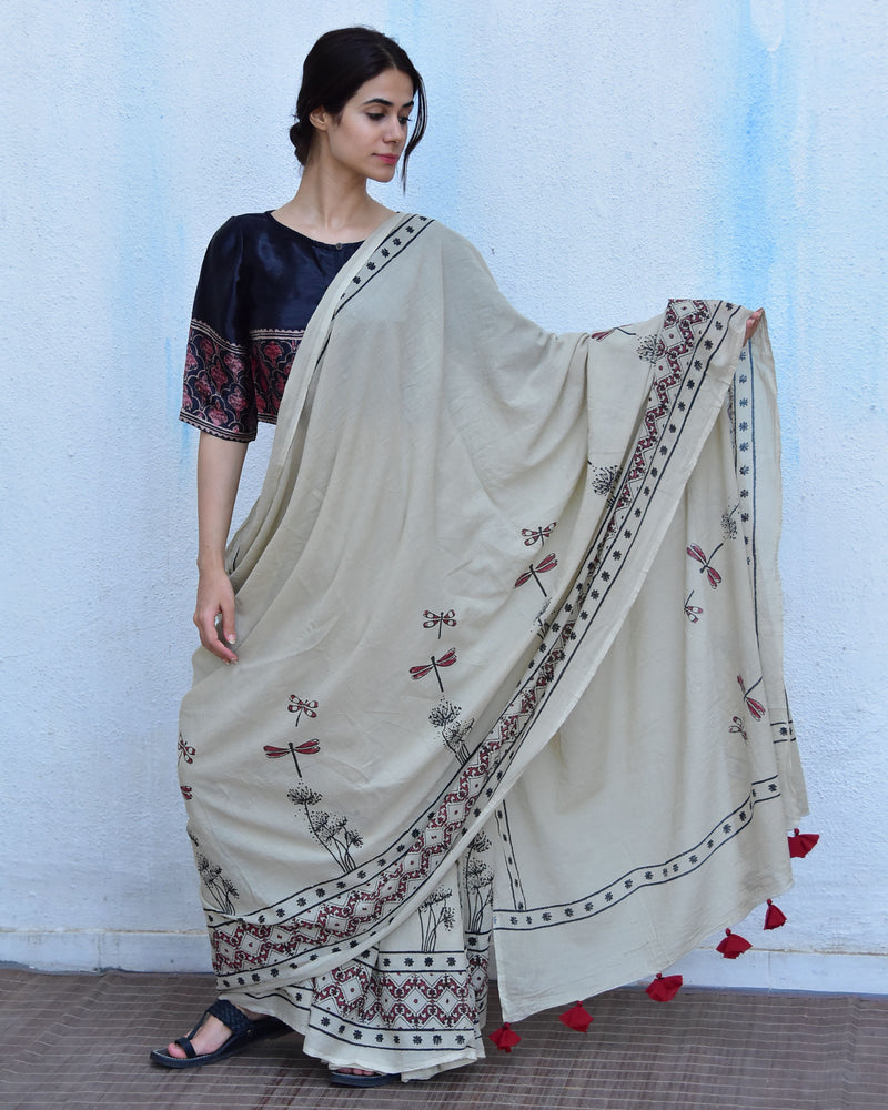 cotton saree with block print