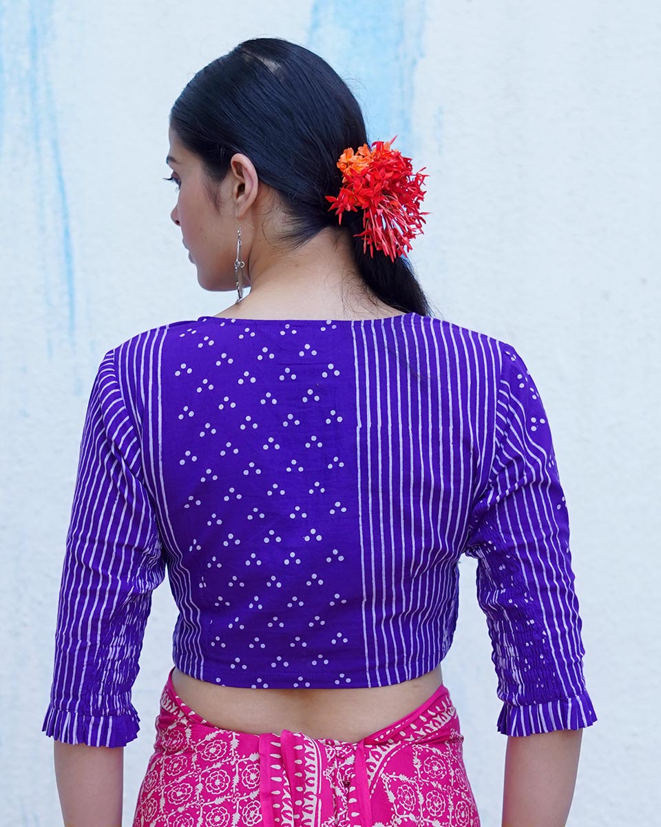 Pankhuri Purple Handblock Print Cotton Blouse - BFG