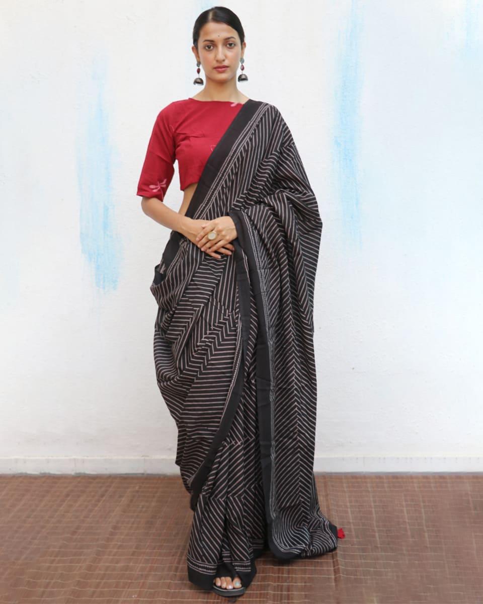 Nightingale Handblockprinted Cotton Saree - Fmtm