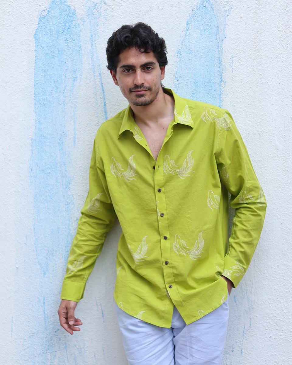 Chirag Lime Green  Hand Block Print Cotton Shirt -TOF