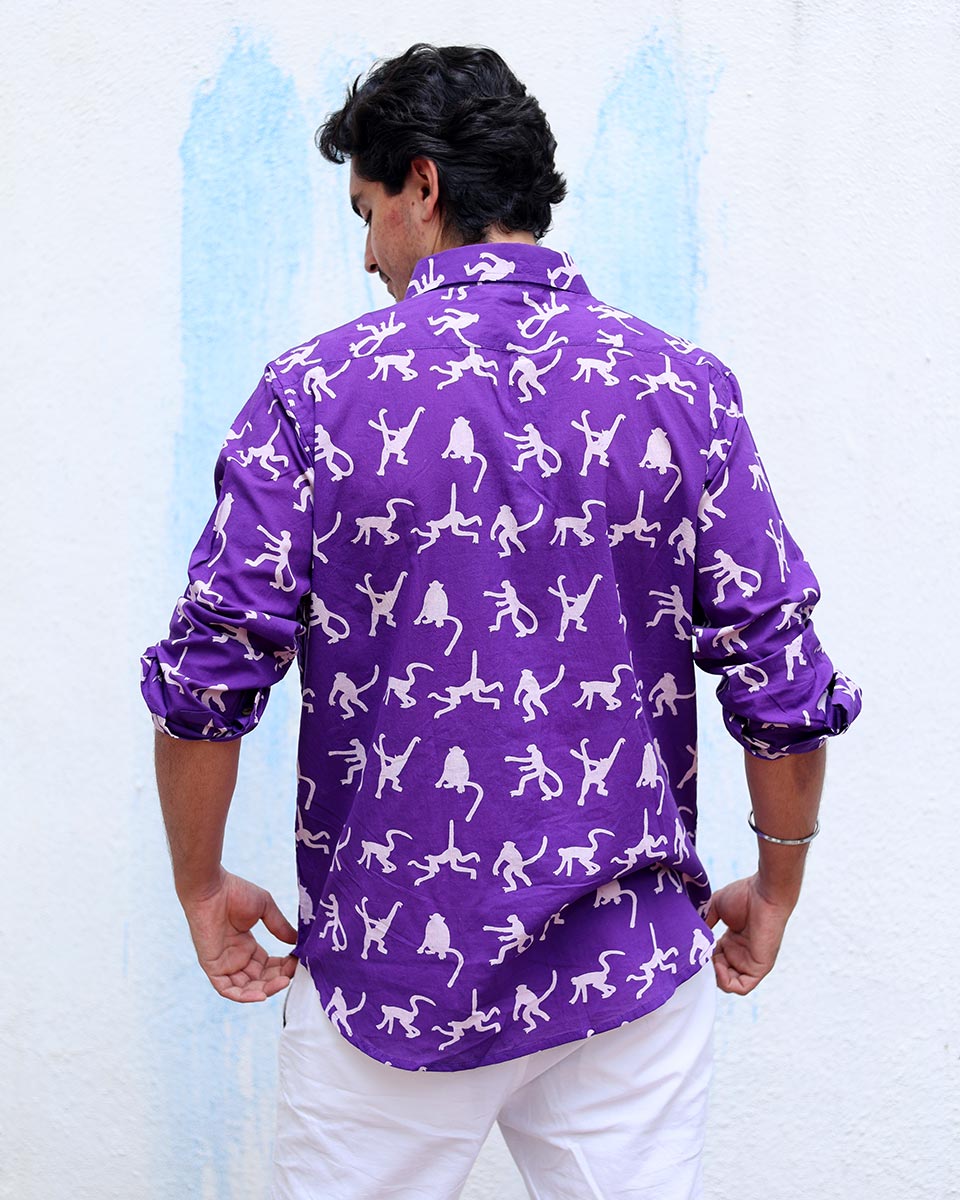 Sairaab Purple Hand Block Print Cotton Shirt - TOF