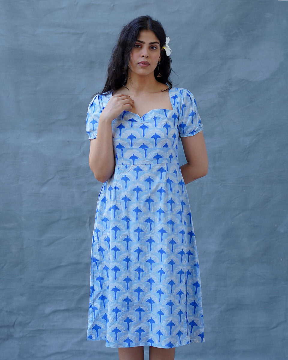 Ishani Blue Hand Block Printed Dress-BAD
