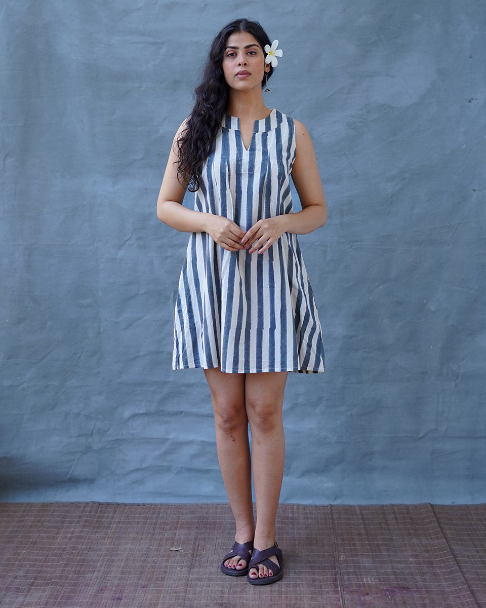 Monsoon Tide Grey Block Printed Dress - BMS