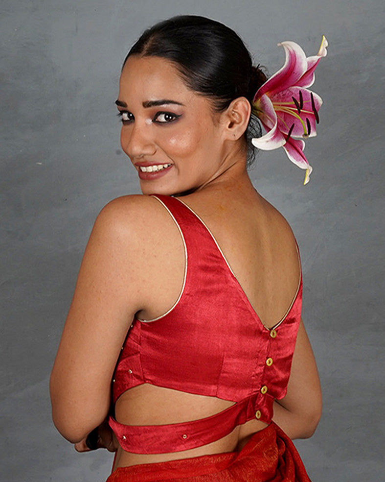 Hold Glow Red Mashru Silk Blouse - TARA