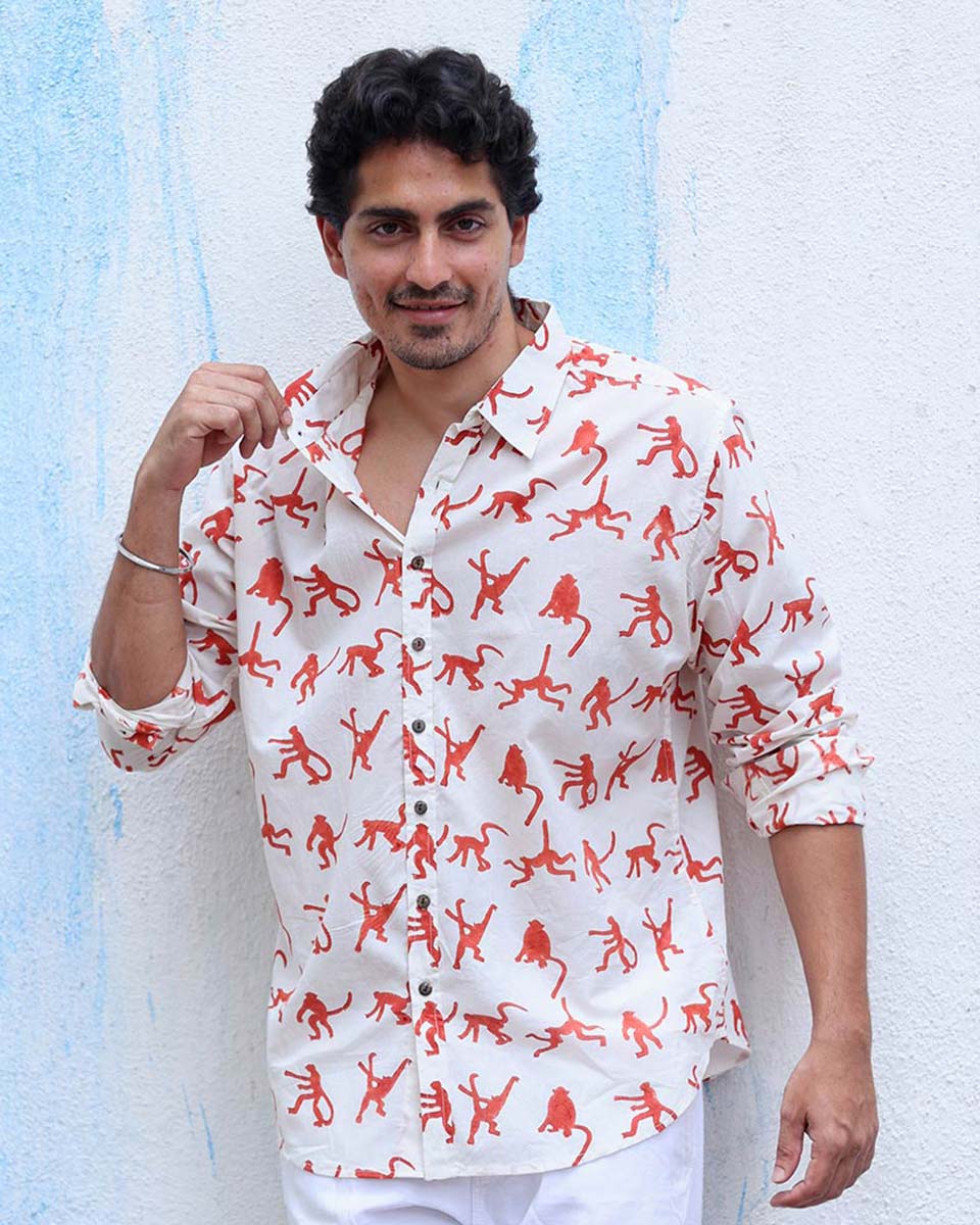 Aariz White Hand Block Print Cotton Shirt -TOF