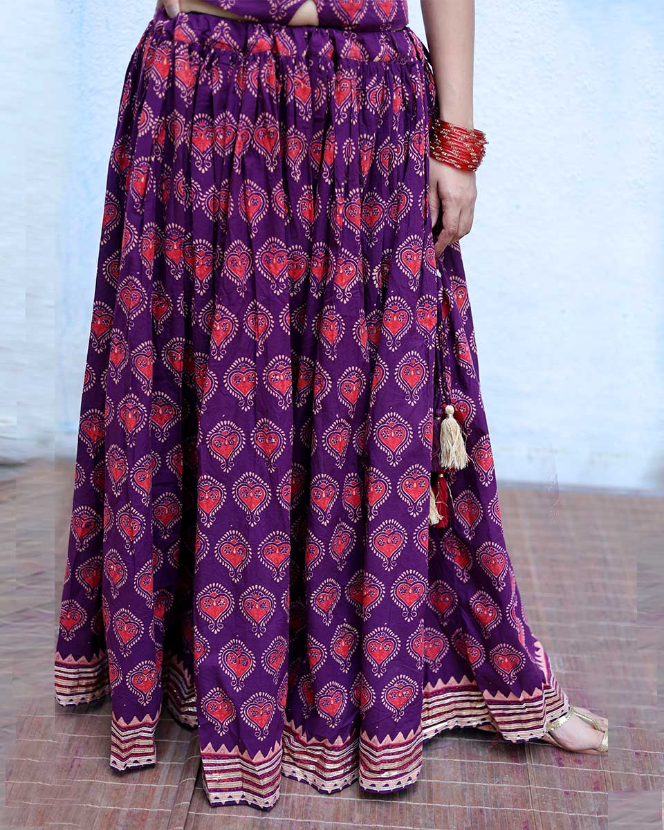Jyoti Purple Handblock Print Cotton Ghagra - RSH