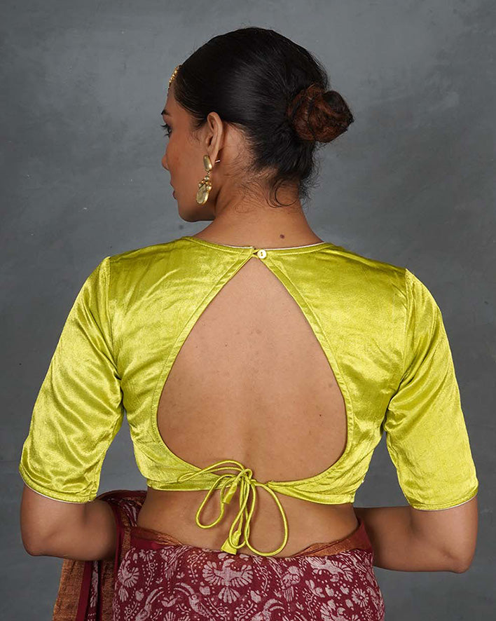 Leela Lime Green Mashru Silk Blouse - TARA