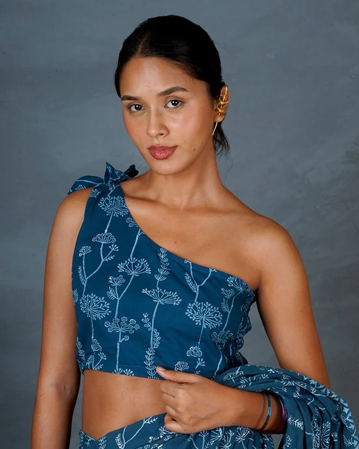 Inaya Teal Green Hand Block Printed Blouse-MYA