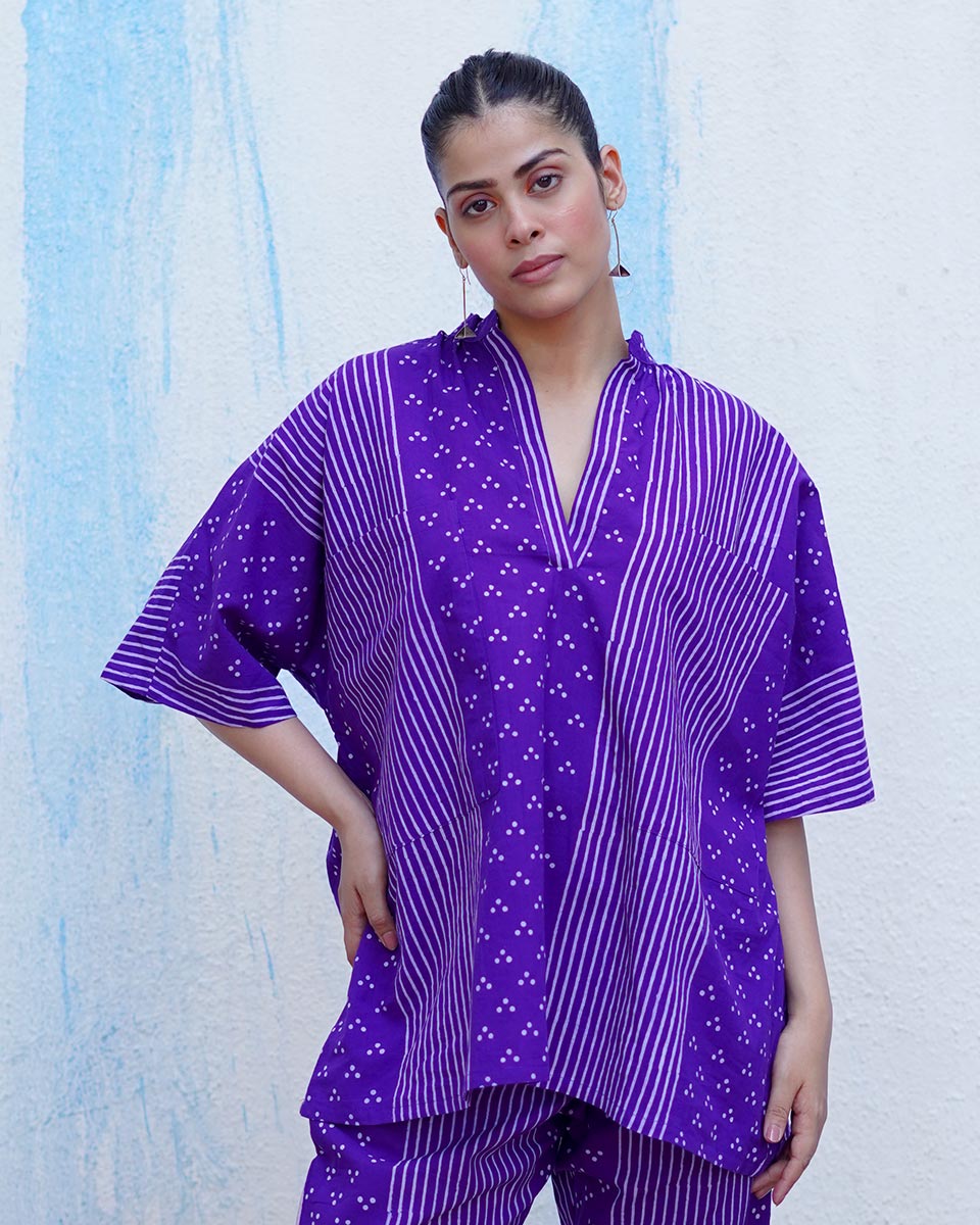 Udti Purple Handblock Print Cotton Top - BFG