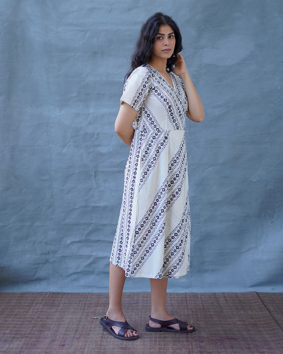 Rain Hush Grey Block Printed Dress - BMS