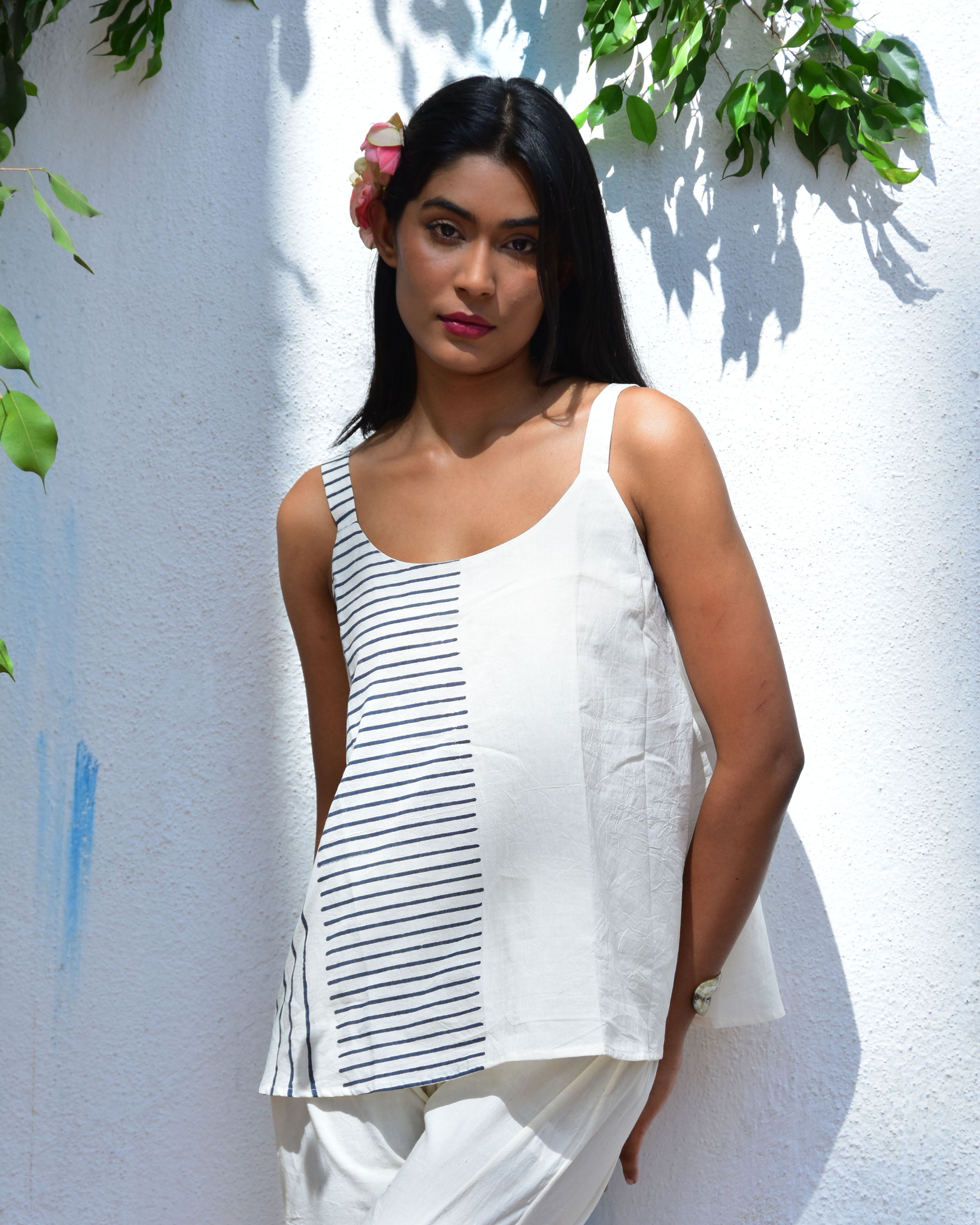 White stripe handblock printed top - Love Despite