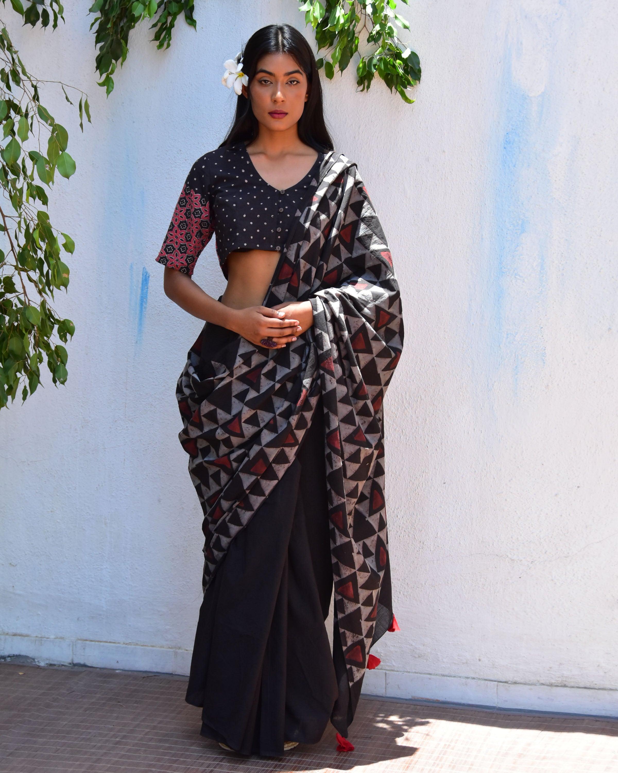 Mystic Opal Handblockprinted Mulmul Cotton Saree