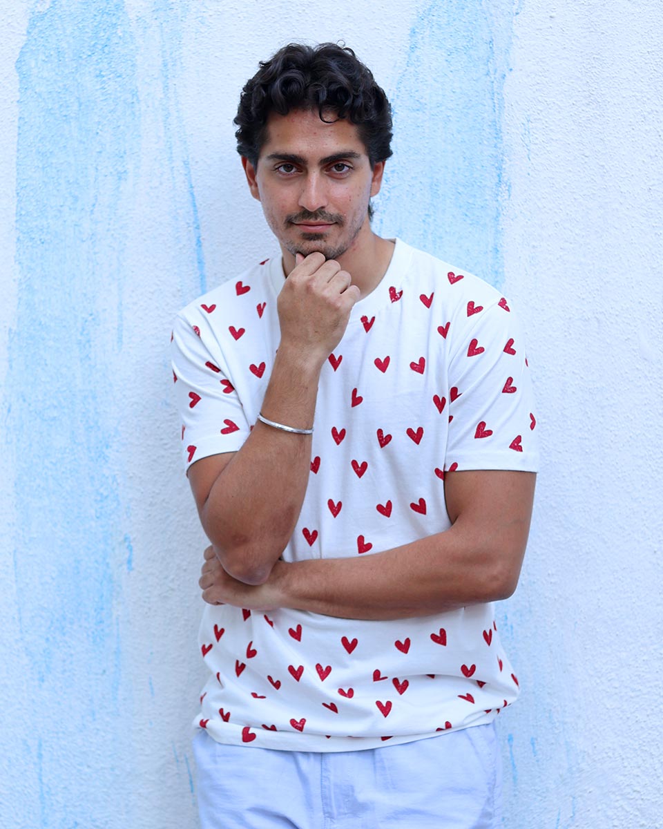 Gustaakh White Hand Block Print Cotton T- Shirt -TOF