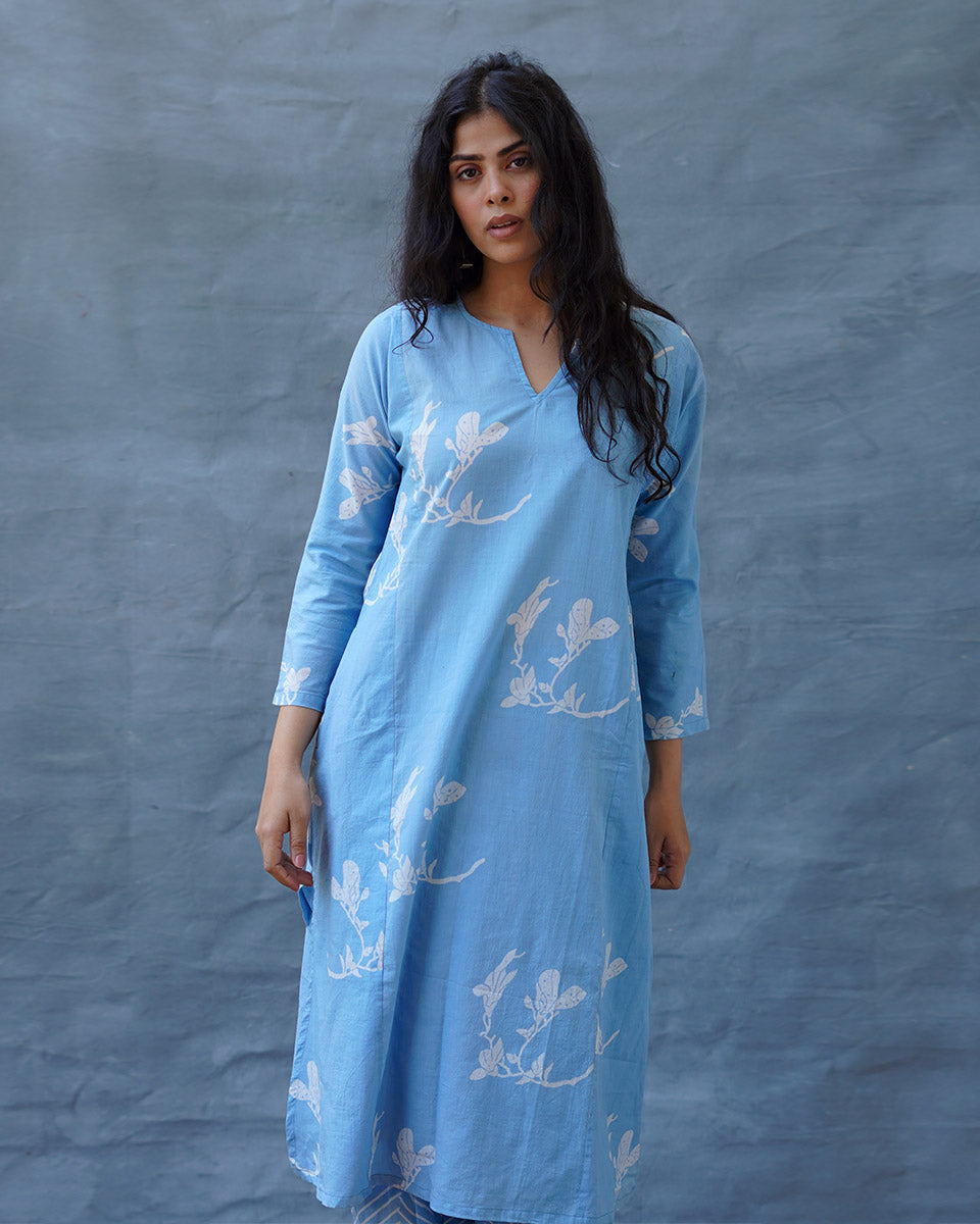 Tia Blue Hand Block Printed Kurta Set-BAD