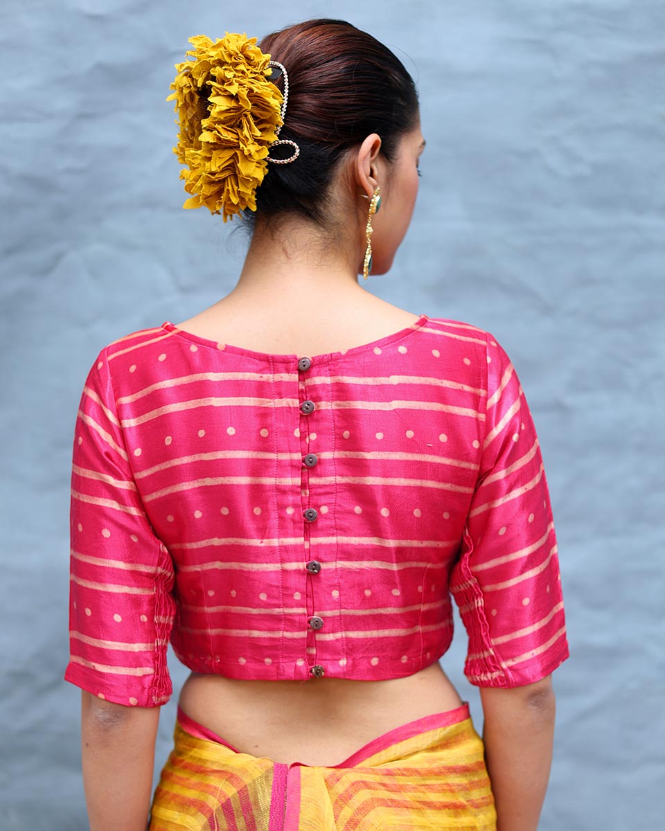 Kavya Pink Handblock Print Mashru Silk Blouse - RSH