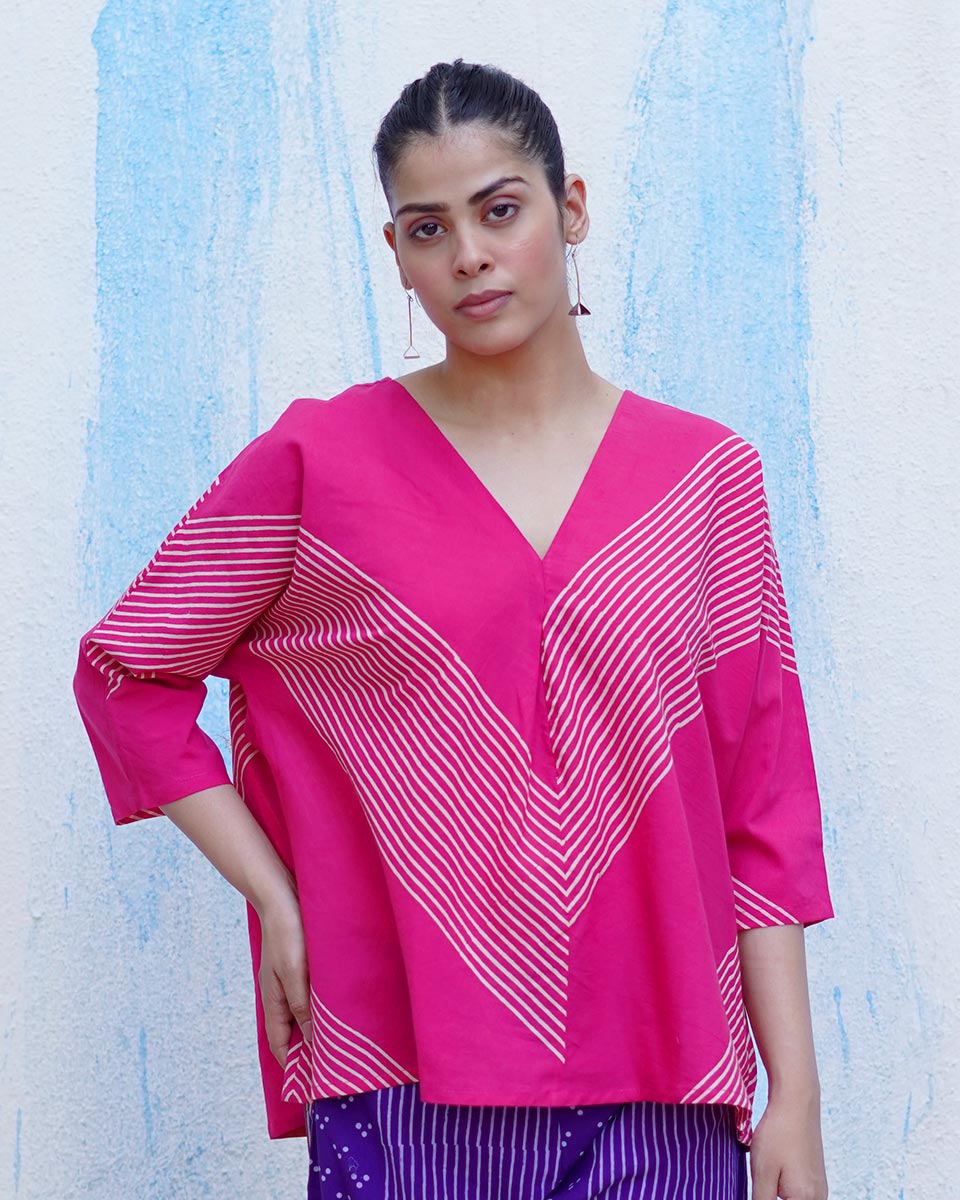 Fiza Pink Handblock Print Cotton Top - BFG