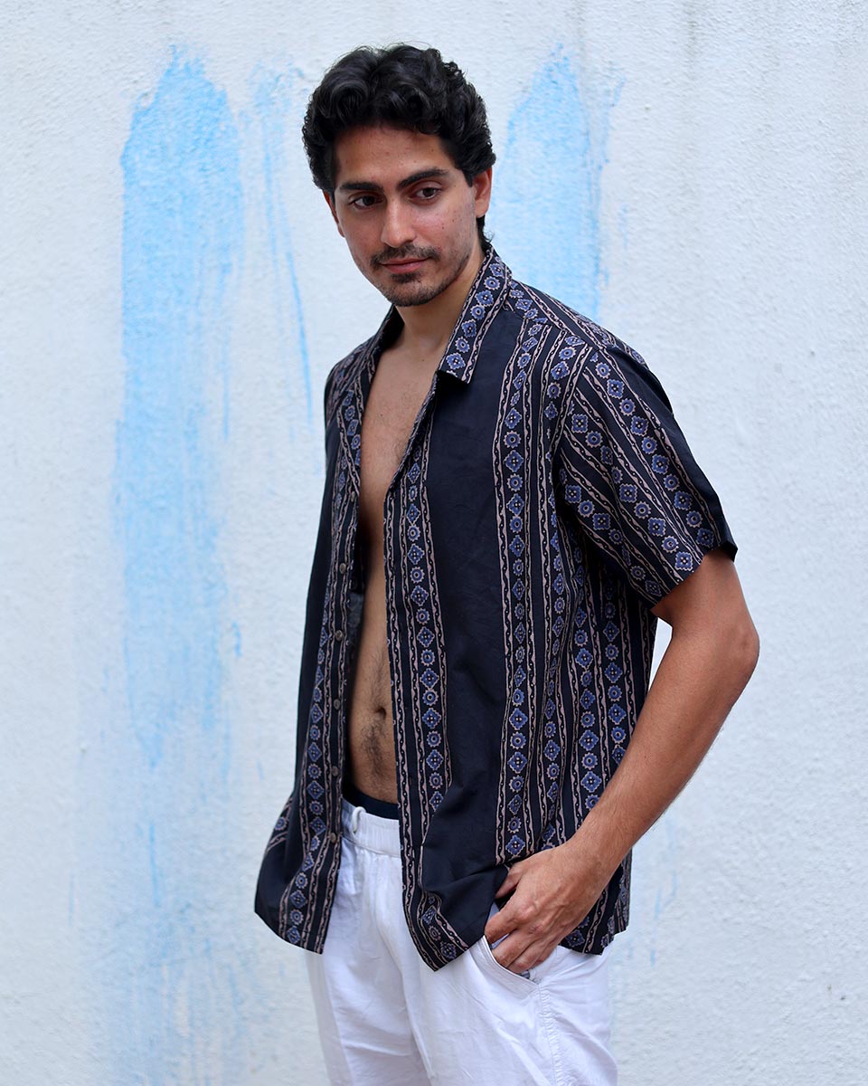 Darya Black Hand Block Print Cotton Shirt -TOF