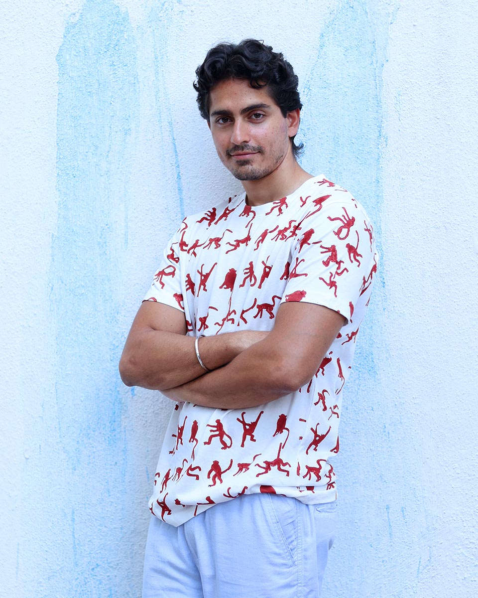 Samar White Hand Block Print Cotton T- Shirt - TOF