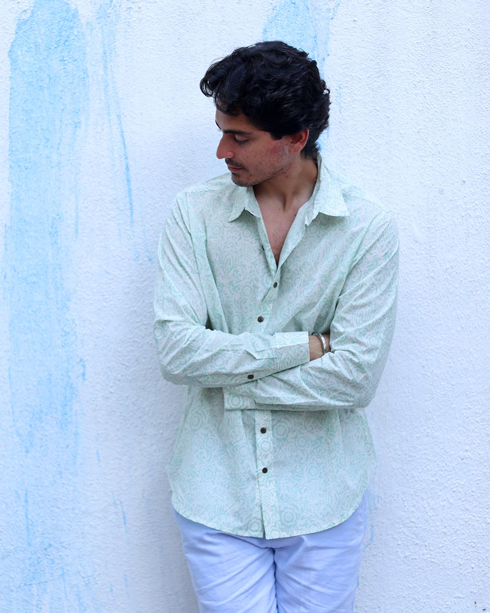 Kabir White Hand Block Print Cotton Shirt -TOF